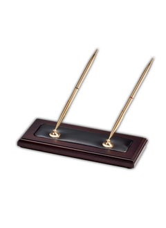 Dacasso Dacasso Walnut And Leather Double Holder Luxury Stand With Rolling Ball Elegant Pen Organizer And Executive Desk Decor- 3 Piece Set   Walnut  - Image 1