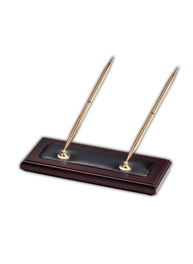 Dacasso Dacasso Walnut And Leather Double Holder Luxury Stand With Rolling Ball Elegant Pen Organizer And Executive Desk Decor- 3 Piece Set   Walnut  - Image 1