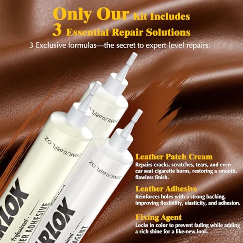 CARLOX Leather Repair Kit for Car Seats, Furniture and Couch, Vinyl Repair Kit with 3-Step Reinforcement, Easy Instructions to Fix Tears, Holes, Scratches & Peeling, Customizable Colors for Glossy Leather - Image 2