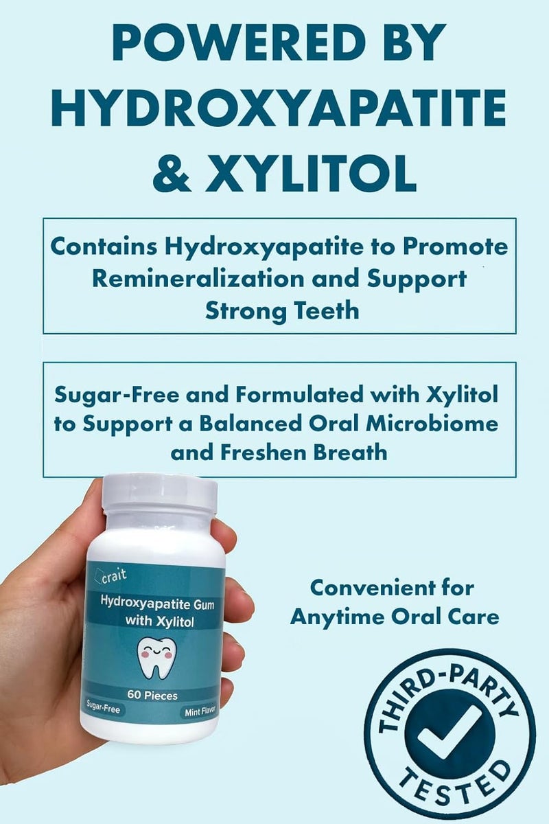 crait Hydroxyapatite Gum with Xylitol - Sugar-Free Mint Chewing Gum, 60 Pieces - Image 5
