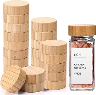 FillTouch 40 Pieces Bamboo Spice Jars Lids, 4 oz and 8oz Spice Jars Bamboo Lids for Square Spice Jars Airtight Fit - Image 1