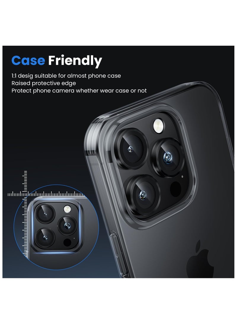 حماية كاميرا عدسات لهاتف أبل ايفون 16 برو 6.3 بوصة و أبل ايفون 16 برو ماكس 6.9 بوصة، غطاء حلقي فردي من الزجاج المقوى بدرجة صلابة 9، شفاف HD، عبوة من 3 قطع تيتانيوم اسود - Image 5