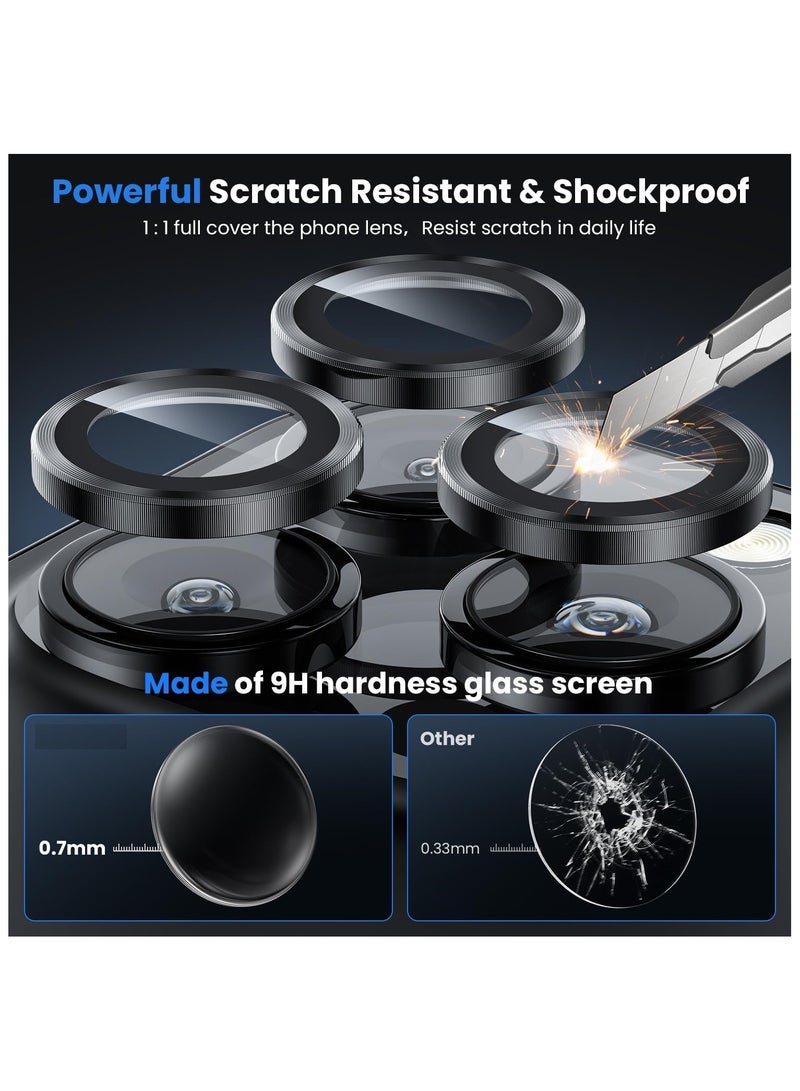 حماية كاميرا عدسات لهاتف أبل ايفون 16 برو 6.3 بوصة و أبل ايفون 16 برو ماكس 6.9 بوصة، غطاء حلقي فردي من الزجاج المقوى بدرجة صلابة 9، شفاف HD، عبوة من 3 قطع تيتانيوم اسود - Image 3