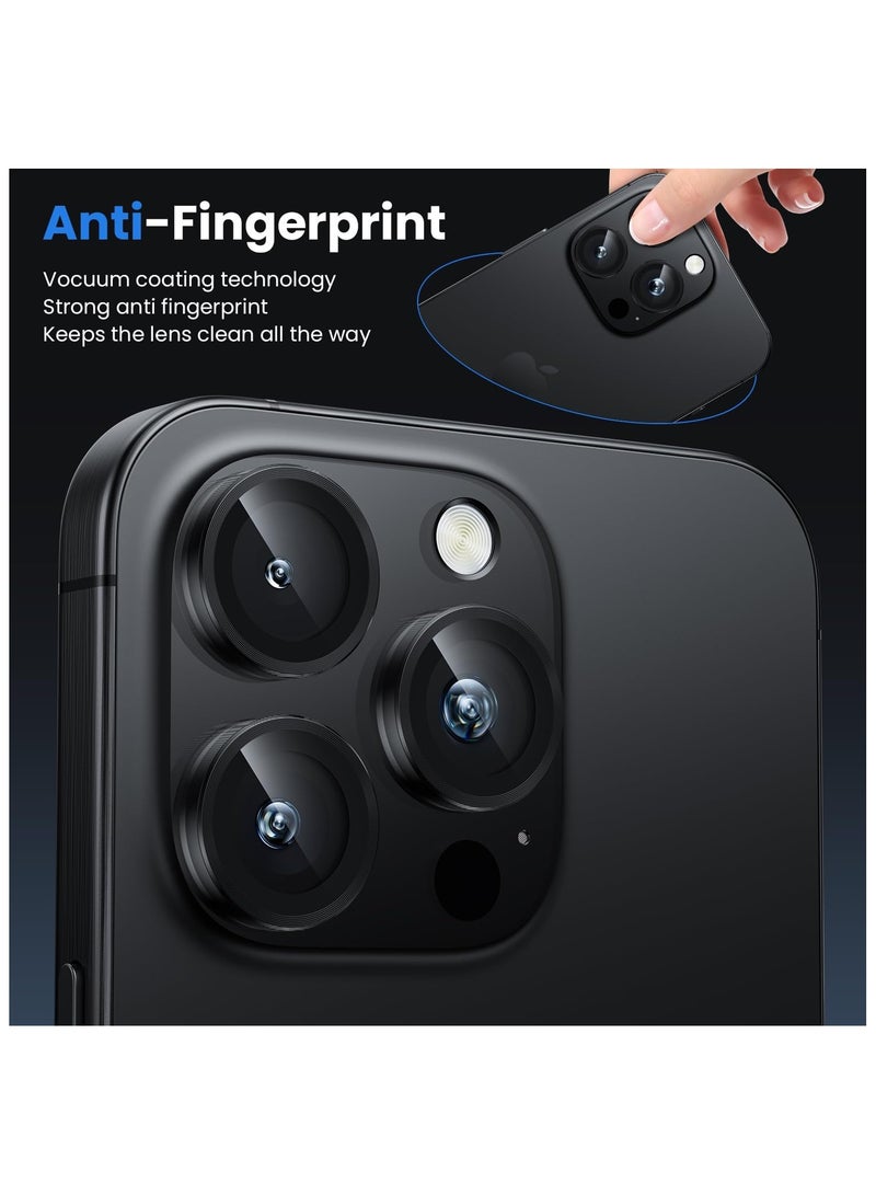 حماية كاميرا عدسات لهاتف أبل ايفون 16 برو 6.3 بوصة و أبل ايفون 16 برو ماكس 6.9 بوصة، غطاء حلقي فردي من الزجاج المقوى بدرجة صلابة 9، شفاف HD، عبوة من 3 قطع تيتانيوم اسود - Image 4