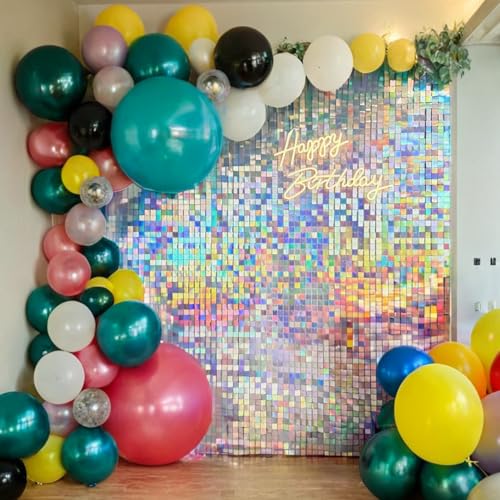 Kate Shimmer Wall Backdrop Silver Iridescent Square Sequin Wall Panel Backdrop Decor for Wedding Anniversary Birthday Party 36 Panels - Image 3