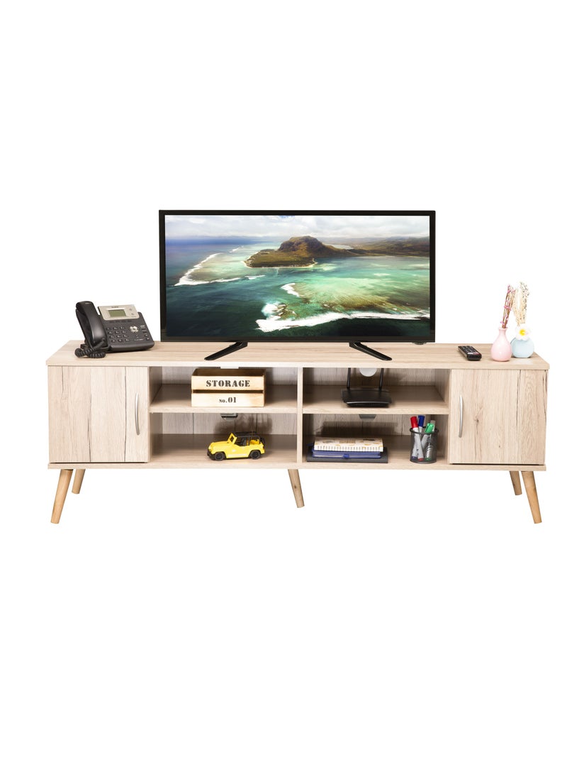 WT-EASYCARE خزانة تلفزيون خشبية - خشب بلوط طبيعي | سطح طاولة لغرفة المعيشة | حامل تلفزيون مع أدراج | حامل تلفزيون مع خزانة | وحدة تلفزيون خشبية | حامل تلفزيون مع أرفف - Image 1