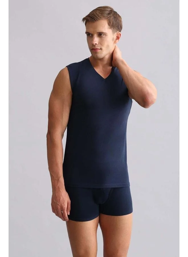 Aytuğ Cotton-Modal Men's Hercules Slim Fit V-Neck Sports Tank Top / T-Shirt Navy.