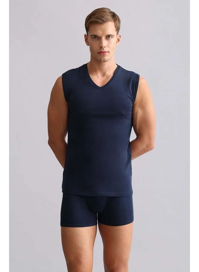 Aytuğ Cotton-Modal Men's Hercules Slim Fit V-Neck Sports Tank Top / T-Shirt Navy.