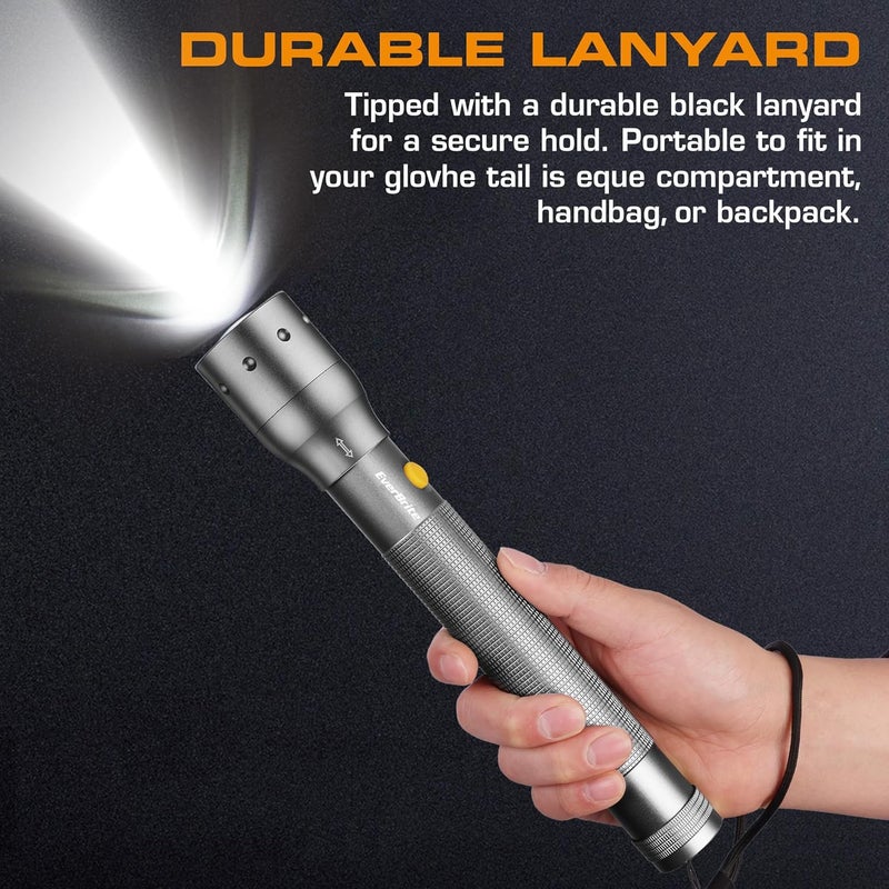 EverBrite Ultra Bright Tactical Flashlight, 900 Lumen Zoomable Adjustable Focus, 3 Light Modes, Heavy-Duty Aluminum Torch for Hurricane Supplies Camping, Includes 3C Alkaline Batteries-Gray - Image 4