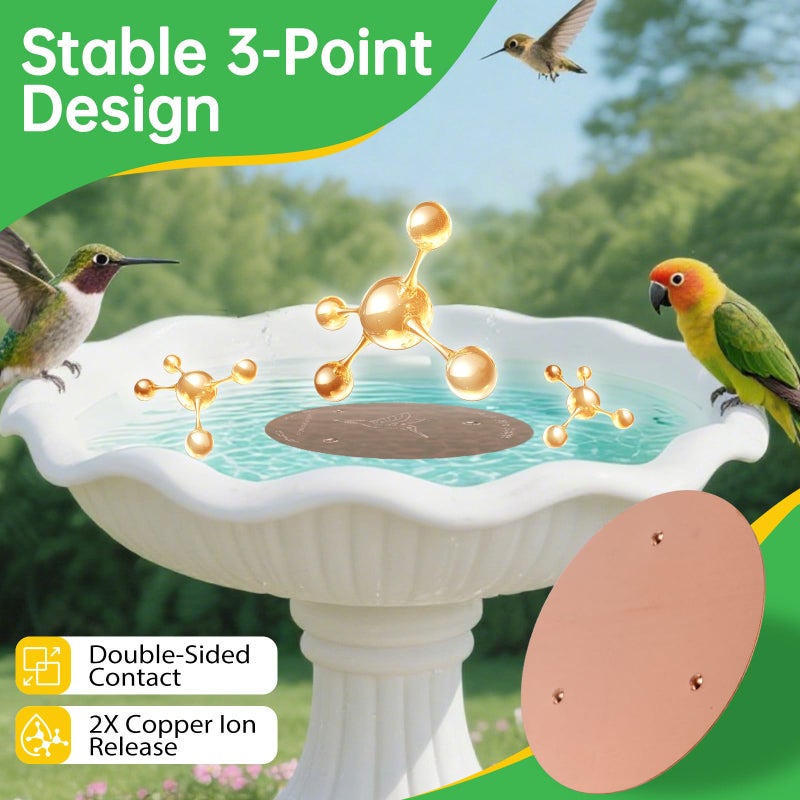Bessny 2 Pack Bird Bath Copper Discs, 99.9% Pure Copper Cleaner with Triple-Point Support, Reinforced Design for Safe Clean Water, Universal Fit for Outdoor Birdbaths and Bowls, All-Season Use - Image 3