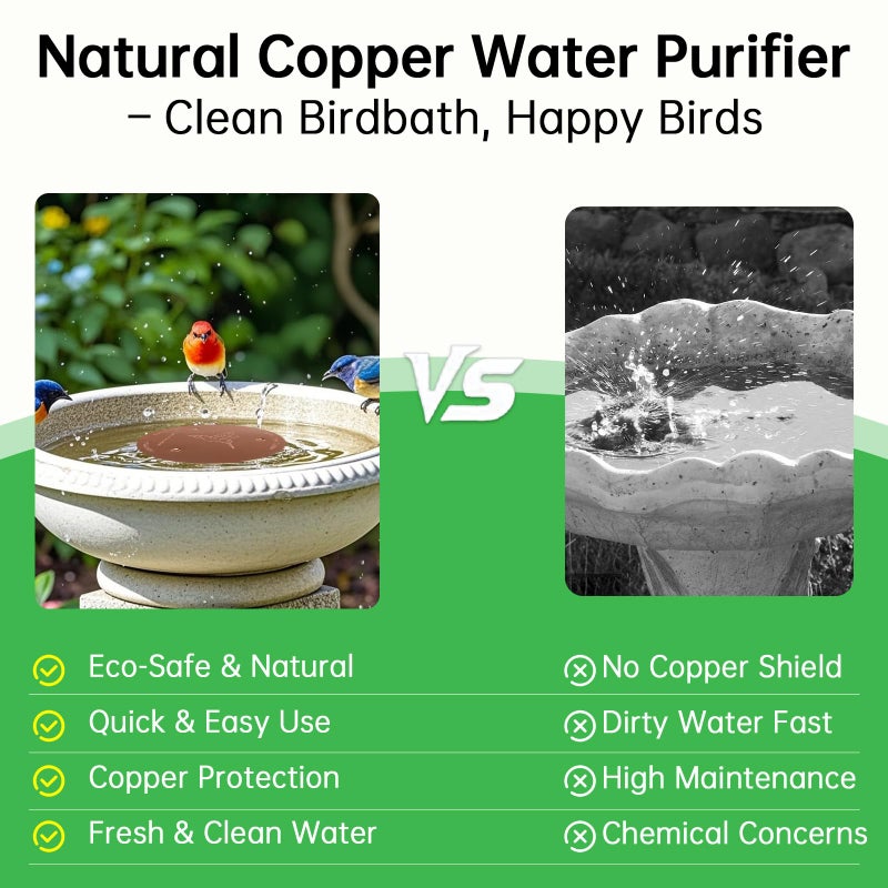 Bessny 2 Pack Bird Bath Copper Discs, 99.9% Pure Copper Cleaner with Triple-Point Support, Reinforced Design for Safe Clean Water, Universal Fit for Outdoor Birdbaths and Bowls, All-Season Use - Image 4