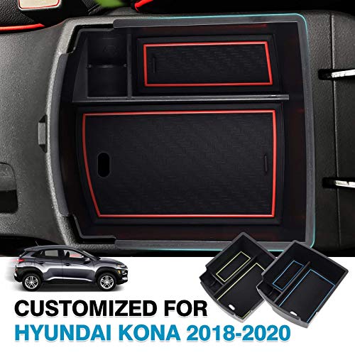Autorder Center Console Organizer for Hyundai Kona 2018-2021 2022 2023 Accessories Armrest Storage Box Secondary Insert Tray with 3 Color Mats (Not for Kona EV) - Image 2