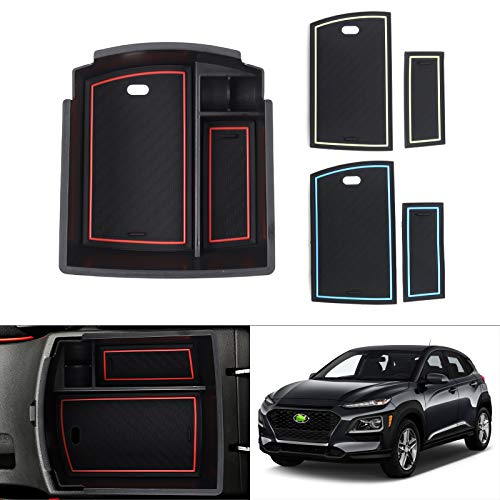Autorder Center Console Organizer for Hyundai Kona 2018-2021 2022 2023 Accessories Armrest Storage Box Secondary Insert Tray with 3 Color Mats (Not for Kona EV) - Image 1