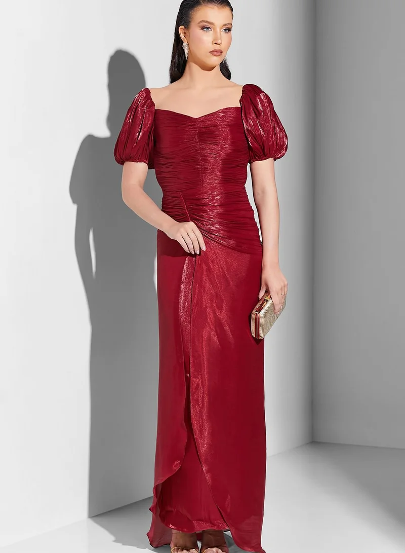 Namshi x Nour Ruched Dress With Sweetheart Neckline