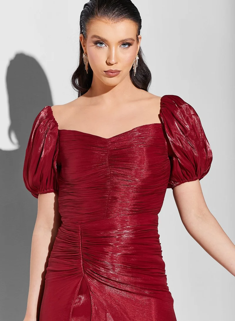 Namshi x Nour Ruched Dress With Sweetheart Neckline