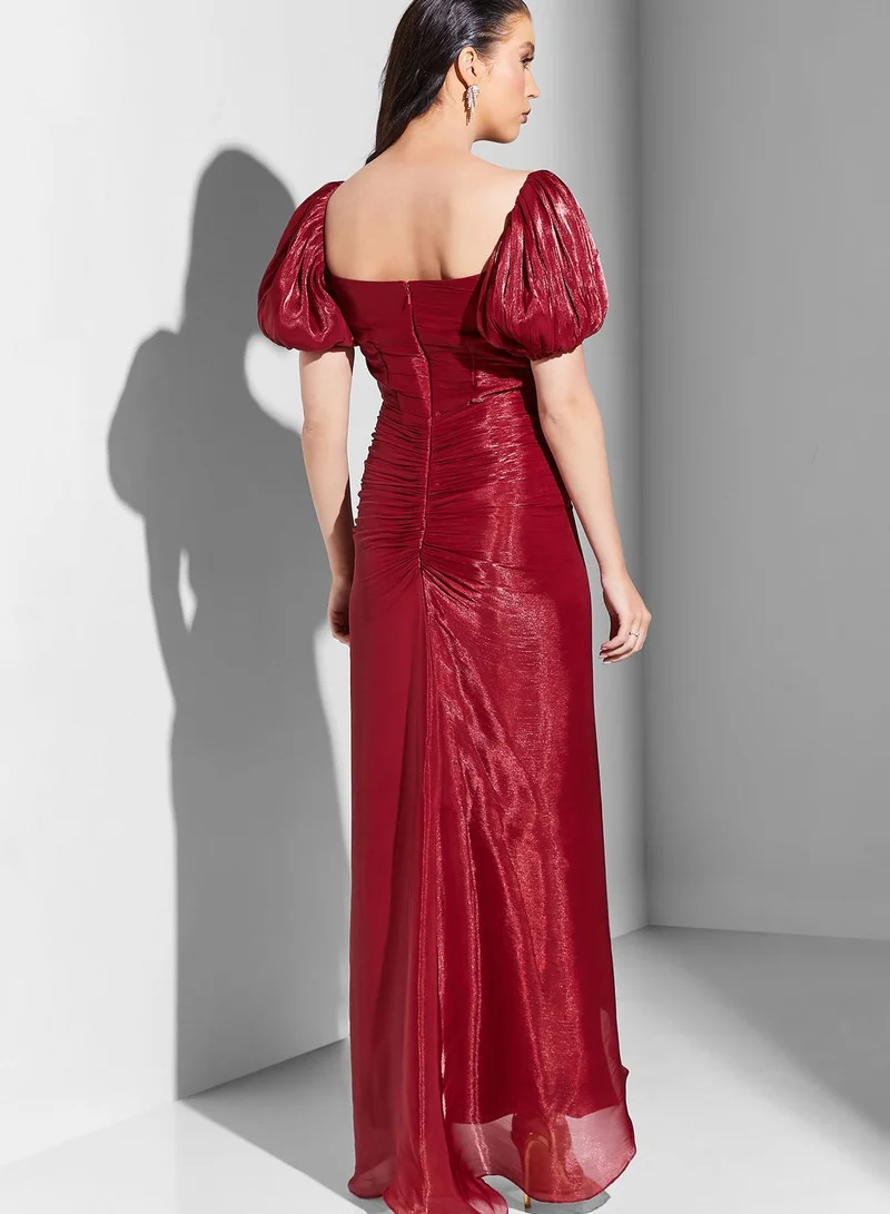 Namshi x Nour Ruched Dress With Sweetheart Neckline
