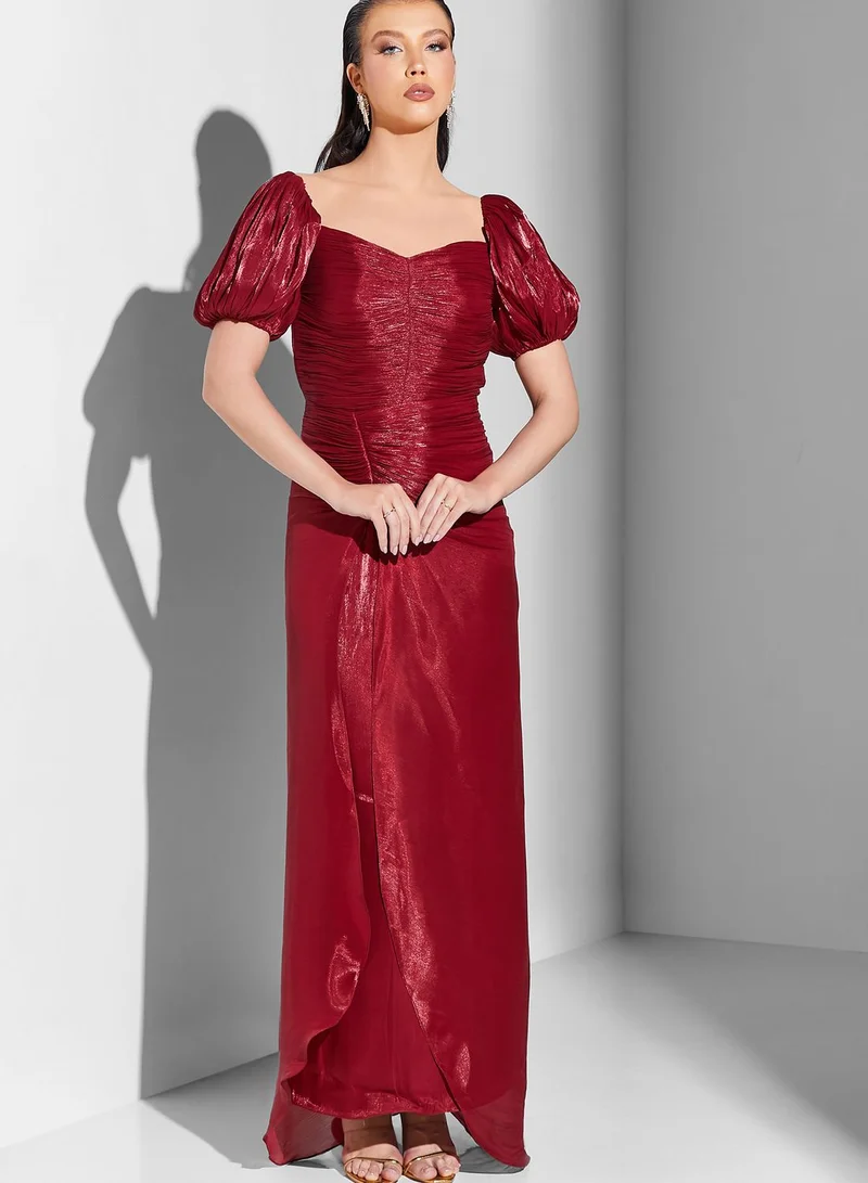 Namshi x Nour Ruched Dress With Sweetheart Neckline