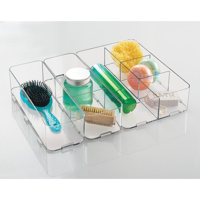 InterDesign iDesign Clarity Bathroom Interlocking Drawer Organizer for Cosmetics, Beauty Products, Hair Accessories - Extra Large, Clear 12-inch x 4-inch x 3-inch - Image 2