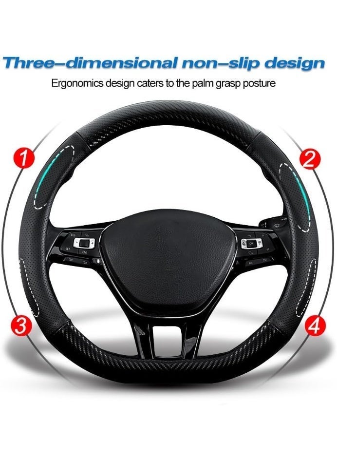 D-Shape Black Carbon Fiber x Leather Steering Wheel Cover - Image 3