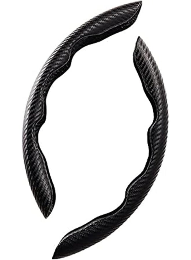 D-Shape Black Carbon Fiber x Leather Steering Wheel Cover - Image 5