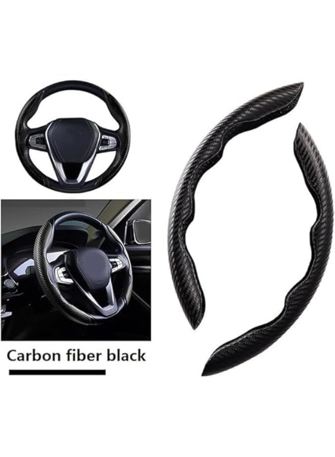 D-Shape Black Carbon Fiber x Leather Steering Wheel Cover - Image 2