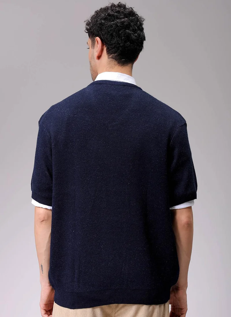 The Indian Garage Co Men Boxy Fit Slogan V-Neck Sweater