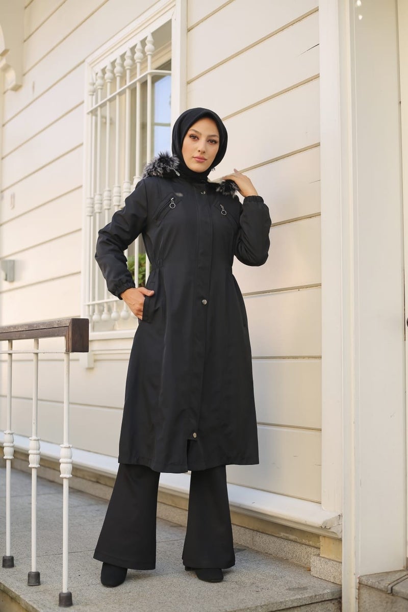 Vibeys Collection Black Fur Lined and Waterproof Women's Winter Coat & Jacket  - Image 1