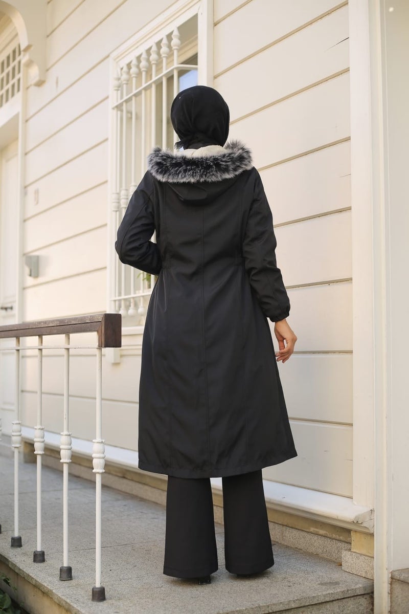 Vibeys Collection Black Fur Lined and Waterproof Women's Winter Coat & Jacket  - Image 5