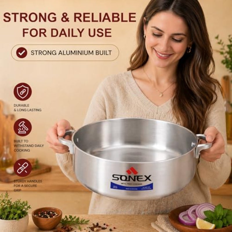وعاء طهي SONEX Imperial Caldero مقاس 29 سم 7 لتر، وعاء ذو ​​قاعدة عريضة من الألومنيوم الفاخر، مقبض متين مثبت بإحكام، توزيع فائق للحرارة، آمن للاستخدام في غسالة الأطباق، للبرياني والأرز واليخنات والأوعية المقاومة للحرارة - Image 5