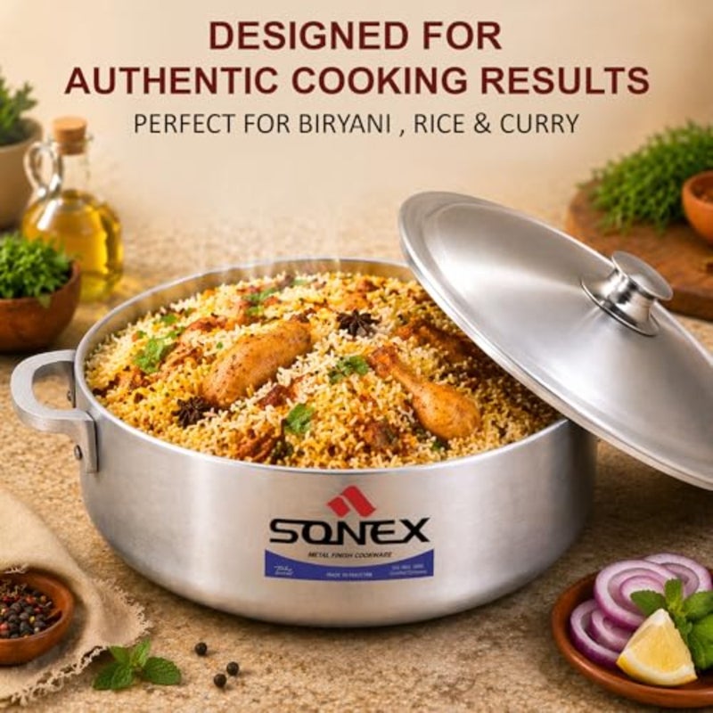 وعاء طهي SONEX Imperial Caldero مقاس 29 سم 7 لتر، وعاء ذو ​​قاعدة عريضة من الألومنيوم الفاخر، مقبض متين مثبت بإحكام، توزيع فائق للحرارة، آمن للاستخدام في غسالة الأطباق، للبرياني والأرز واليخنات والأوعية المقاومة للحرارة - Image 4