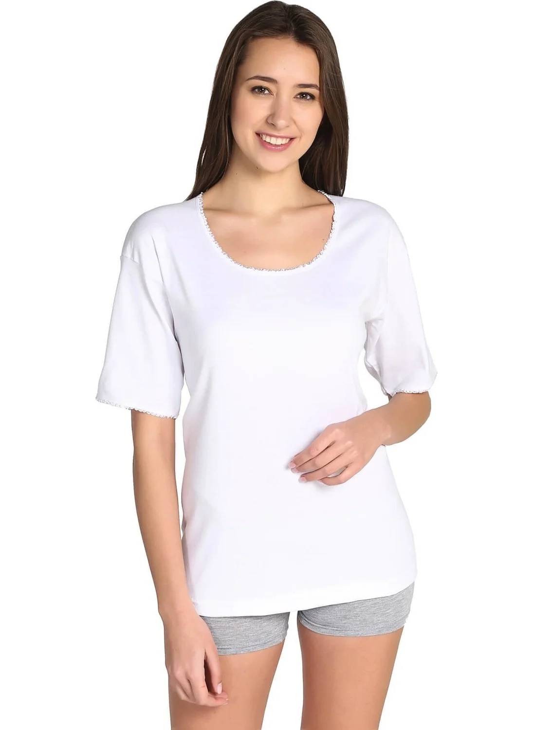 Tutku Passion Half Sleeve Camisole Crew Neck Cotton Women's Undershirt