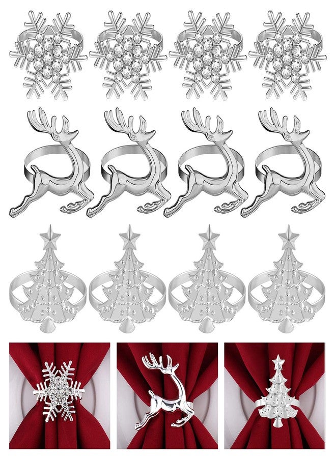 FEPITO 12Pcs Christmas Napkin Rings Set, Trees & Elk Designs, Snowflake Holders for Winter Holiday Dinner Table Decorations, Party Supplies - Image 1