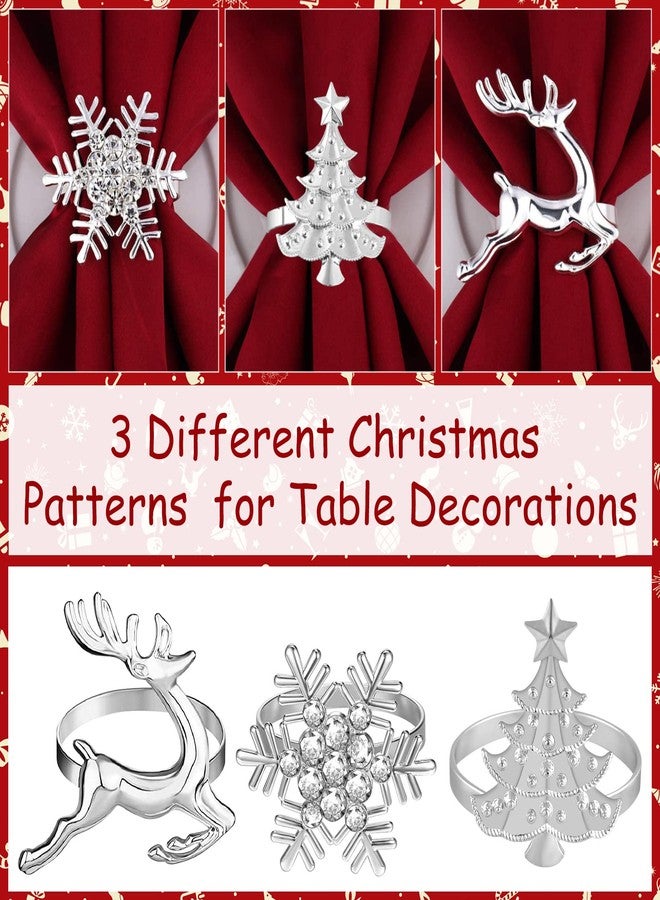 FEPITO 12Pcs Christmas Napkin Rings Set, Trees & Elk Designs, Snowflake Holders for Winter Holiday Dinner Table Decorations, Party Supplies - Image 3