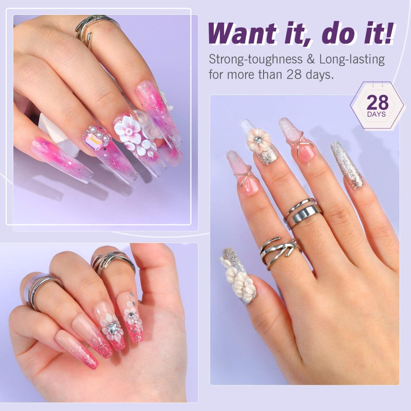 SAVILAND Acrylic Nail Kit Starter Set: Clear Acrylic Powder and Liquid Set With Brush, Forms, Tools for Extension, DIY Home Salon Application - Nail Kit for Beginners with Everything - Image 3