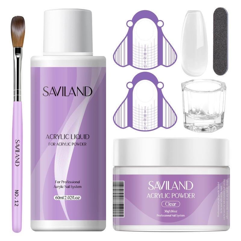 SAVILAND Acrylic Nail Kit Starter Set: Clear Acrylic Powder and Liquid Set With Brush, Forms, Tools for Extension, DIY Home Salon Application - Nail Kit for Beginners with Everything - Image 1