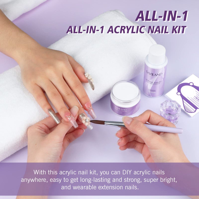 SAVILAND Acrylic Nail Kit Starter Set: Clear Acrylic Powder and Liquid Set With Brush, Forms, Tools for Extension, DIY Home Salon Application - Nail Kit for Beginners with Everything - Image 4