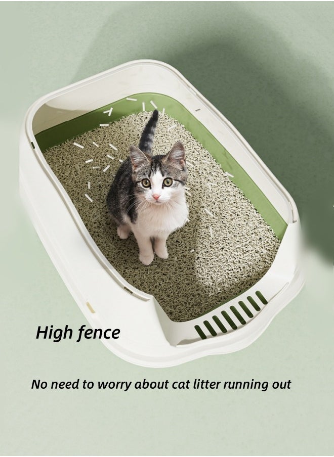 Generic - Semi-Enclosed Sifting Litter Box Anti-Splash with Spoon Kitten Open Top Litter Tray High Sides Cat Litter Box Cat Travel Toilet(Blue) - Image 1