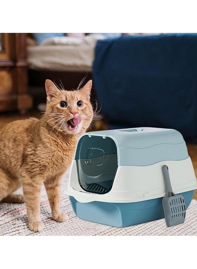 Enclosed Cat Litter Box, High-Quality PP Material, Anti-Splash with Sand Leak Pedal, Detachable & Easy to Clean, Spacious for 7.5kg Cats (50x34x33cm), Includes Shovel, Odor-Reducing, Indoor Use Blue - Image 4