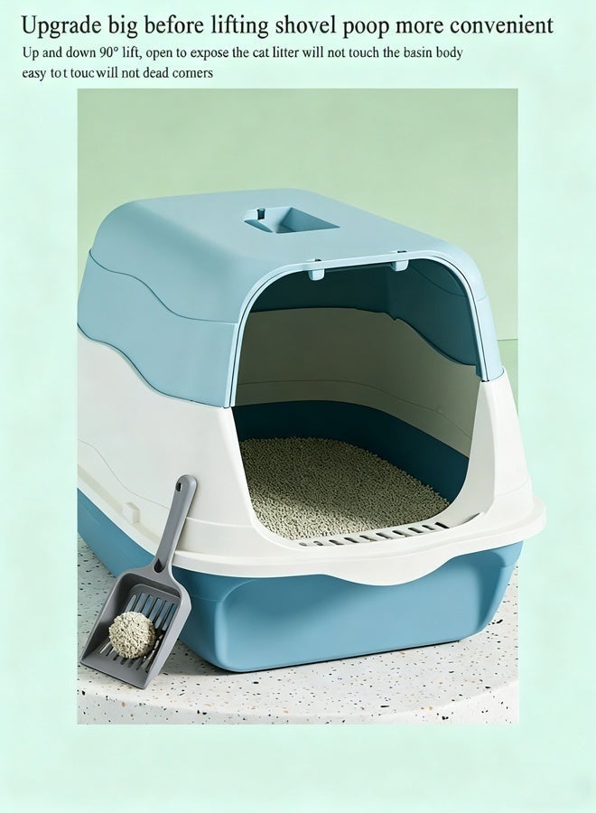 Enclosed Cat Litter Box, High-Quality PP Material, Anti-Splash with Sand Leak Pedal, Detachable & Easy to Clean, Spacious for 7.5kg Cats (50x34x33cm), Includes Shovel, Odor-Reducing, Indoor Use Blue - Image 3
