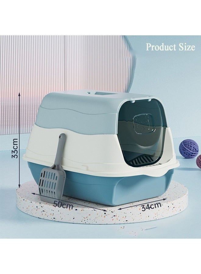 Enclosed Cat Litter Box, High-Quality PP Material, Anti-Splash with Sand Leak Pedal, Detachable & Easy to Clean, Spacious for 7.5kg Cats (50x34x33cm), Includes Shovel, Odor-Reducing, Indoor Use Blue - Image 2