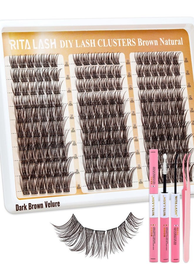 RITALASH Dark Brown Lash Clusters Kit Velure Lash Clusters Clear Band Manga Lashes Clusters Kit D Curl Eyelash Clusters Kit Cluster Eyelash Extension Lash Extension+Lash Bond&Seal,Tweezers(Brown Velure Kit) - Image 1