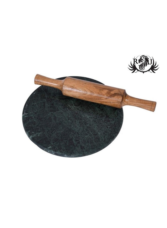 RJ Kitchenware Store Marble Chakla Belan Set - Green Marble Kota Stone Chakla, 10 In Wooden Belan, 12 In Size/Rolling Pin/Roti Maker & Board/Phulka Chapati Maker for Home and Kitchen - Image 1
