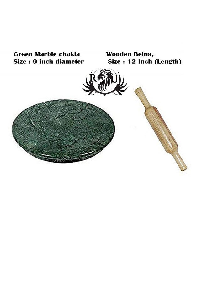 RJ Kitchenware Store Marble Chakla Belan Set - Green Marble Kota Stone Chakla, 10 In Wooden Belan, 12 In Size/Rolling Pin/Roti Maker & Board/Phulka Chapati Maker for Home and Kitchen - Image 4