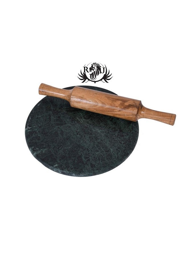 RJ Kitchenware Store Marble Chakla Belan Set - Green Marble Kota Stone Chakla, 10 In Wooden Belan, 12 In Size/Rolling Pin/Roti Maker & Board/Phulka Chapati Maker for Home and Kitchen - Image 2