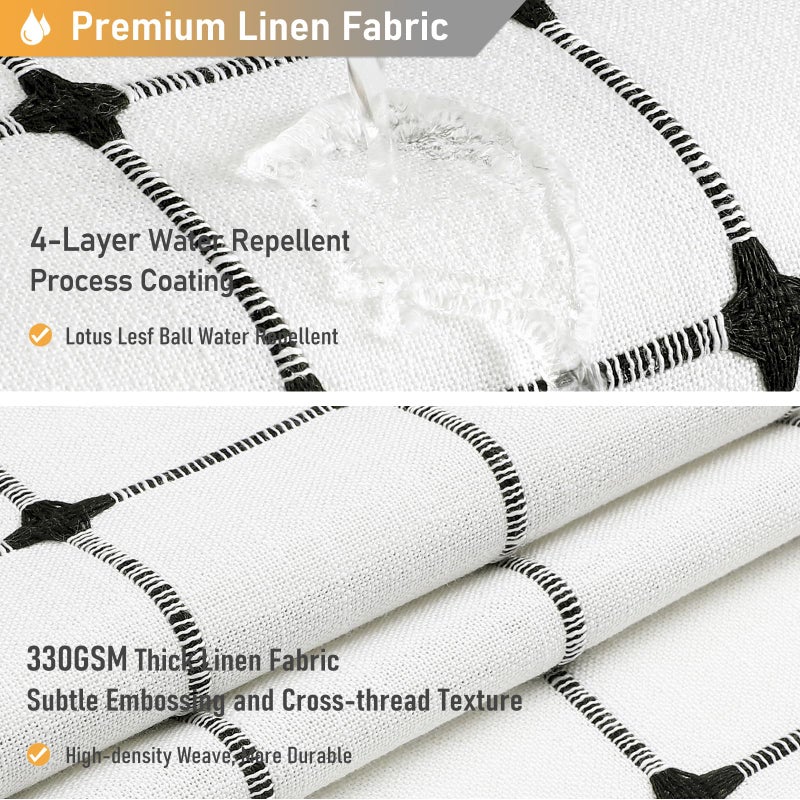 BTTN White and Black Boho Shower Curtain - Linen Rustic Farmhouse Heavy Duty Fabric Shower Curtain Set with Tassel, Water Repellent, Bohemian Vintage Country Cloth Shower Curtains for Bathroom, 72x72 - Image 3