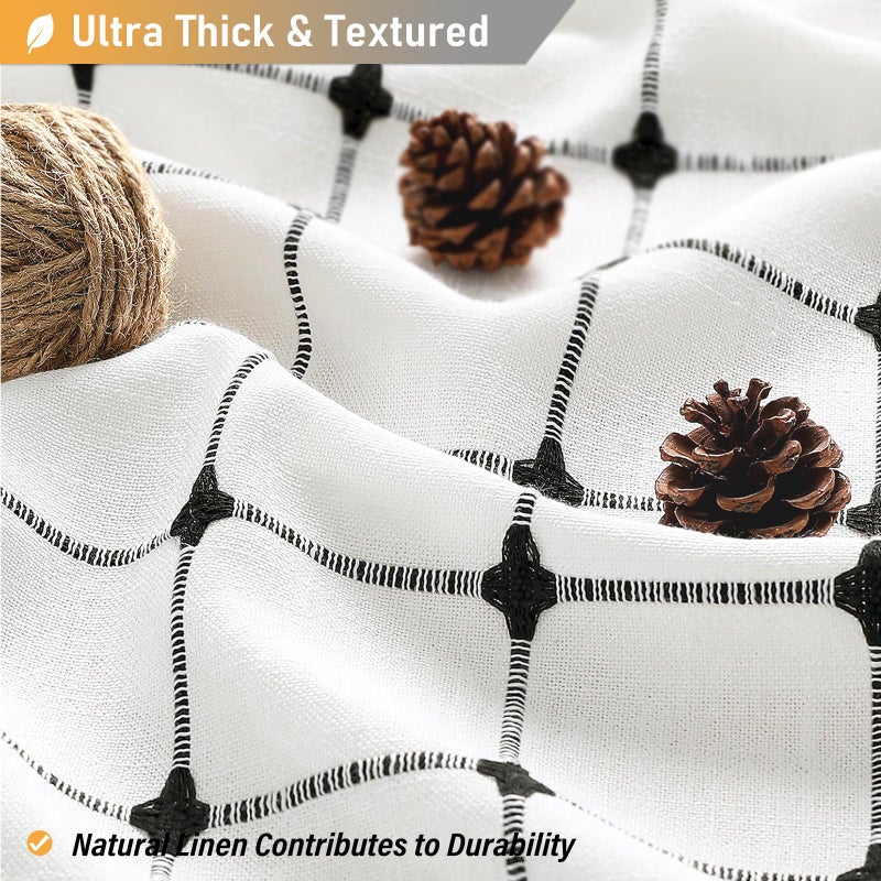 BTTN White and Black Boho Shower Curtain - Linen Rustic Farmhouse Heavy Duty Fabric Shower Curtain Set with Tassel, Water Repellent, Bohemian Vintage Country Cloth Shower Curtains for Bathroom, 72x72 - Image 2