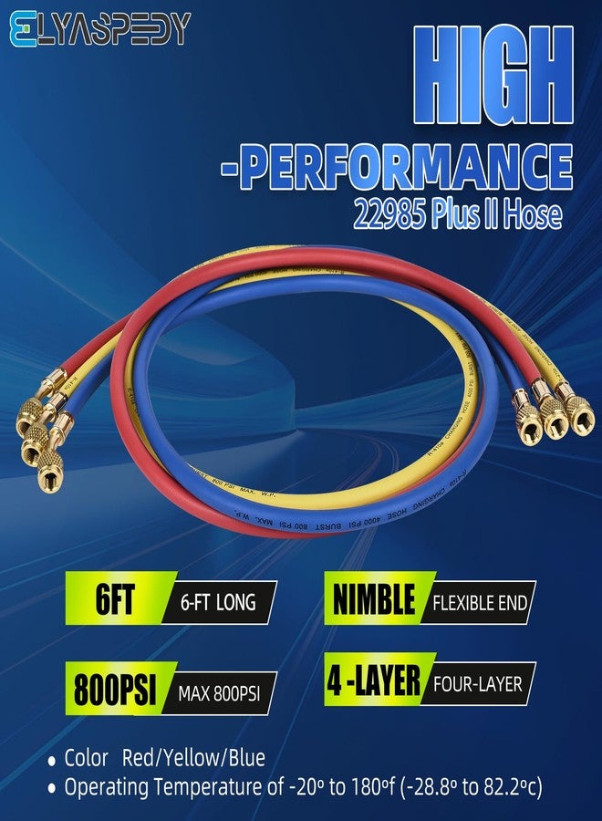 Elyaspedy 2024 Upgrade 22985 Plus II Manifold Hose Set，72",Low Loss,Standard 1/4" FL to 1/4" FL Vacuum Certified Refrigerant Hose,for R410A and All Common Refrigerants- 800 PSI Working Pressure,(Pack of 3) - Image 2