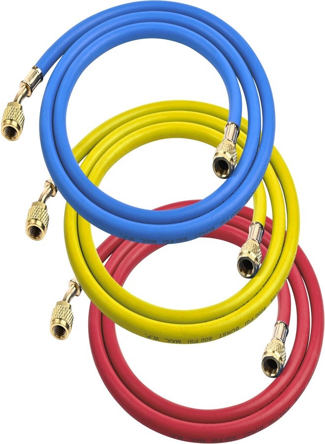Elyaspedy 2024 Upgrade 22985 Plus II Manifold Hose Set，72",Low Loss,Standard 1/4" FL to 1/4" FL Vacuum Certified Refrigerant Hose,for R410A and All Common Refrigerants- 800 PSI Working Pressure,(Pack of 3) - Image 1