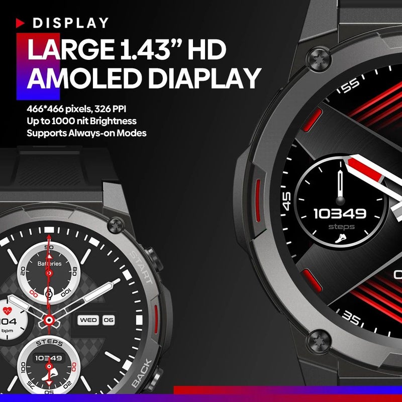 Zeblaze Vibe 7 Pro Military-Grade Smart Watch 1.43-inch HD Amoled Display Wireless Bluetooth Calls, Black - Image 4