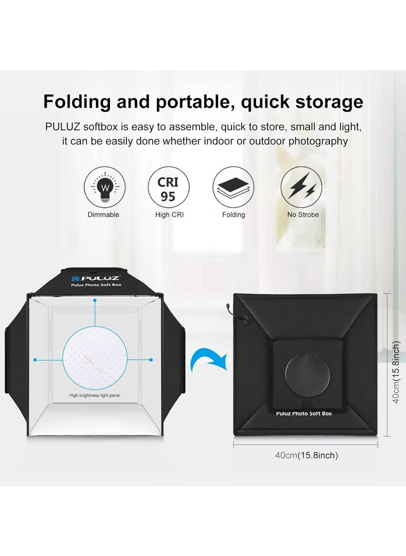 PULUZ - PULUZ Upgraded Photo Studio Soft Light Box Photography 40x40cm 16"x16" Professional product Shooting Tent with 480 LED Light Beads and 4 Colors PVC Backdrops - Image 1